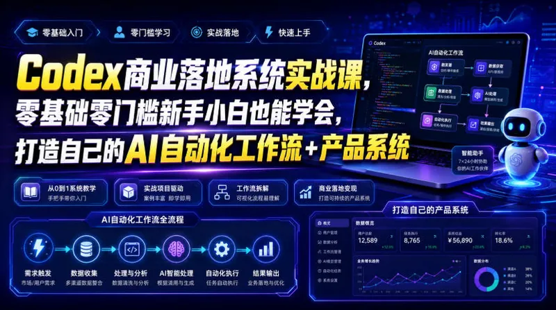 Codex商业落地系统实战课，零基础零门槛新手小白也能学会，打造自己的AI自动化工作流+产品系统（更新）