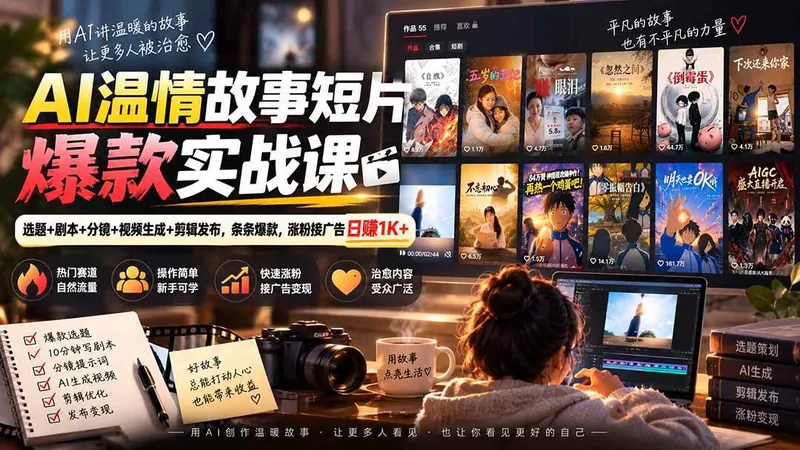 （20477期）AI温情故事短片爆款实战课-更新｜选题+剧本+分镜+视频生成+剪辑发布，条条爆款，涨粉接广告日赚1K+