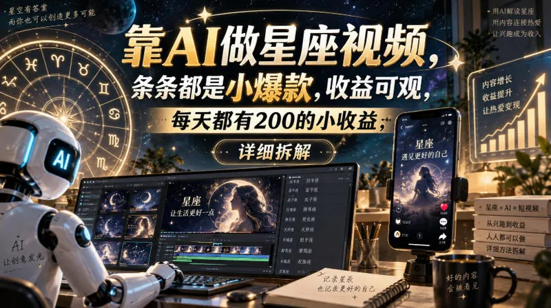 bc9de97091d28aa44b0052dfc85e545a.jpeg 靠AI做星座视频,条条都是小爆款,收益可观,每天都有200的小收益,详细拆解
