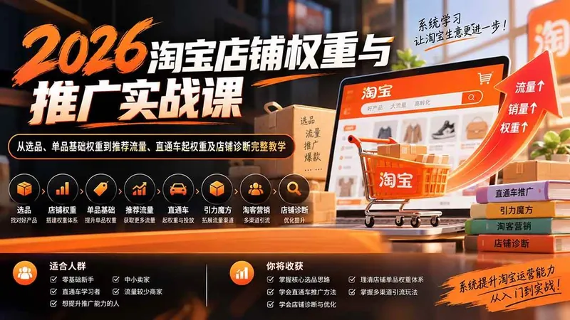 3b4dbff19ffa4097f111556b5808d6bf.jpeg (20411期)2026淘宝店铺权重与推广实战课:从选品、单品基础权重到推荐流量、直通车起权重及店铺诊断完整教学