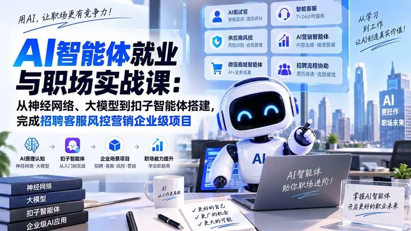 09aa6583d4ba37e2b26fb64cd10906f1.jpeg (20401期)AI智能体就业与职场实战课:从神经网络、大模型到扣子智能体搭建,完成招聘客服风控营销企业级项目