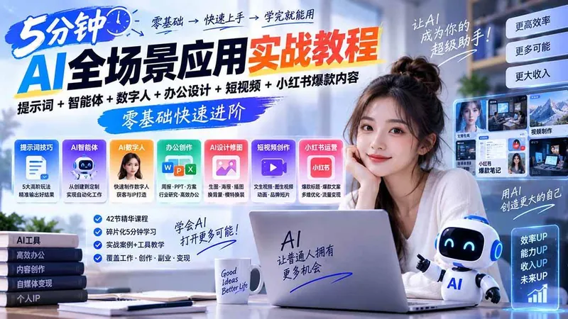 b498e55bce485a41b9e7f0abcbf197d6.jpeg (20493期)AI全场景应用实战教程|提示词+智能体+数字人+办公设计+短视频+小红书爆款内容,零基础快速进阶