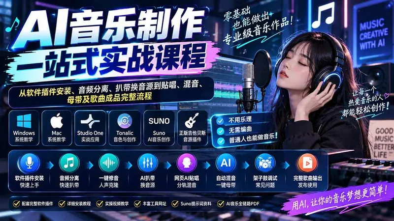 5028bab14a503fb2ecf8fe508a3f1c5d.jpeg (20490期)AI音乐制作一站式实战课程:从软件插件安装、音频分离、扒带换音源到贴唱、混音、母带及歌曲成品完整流程