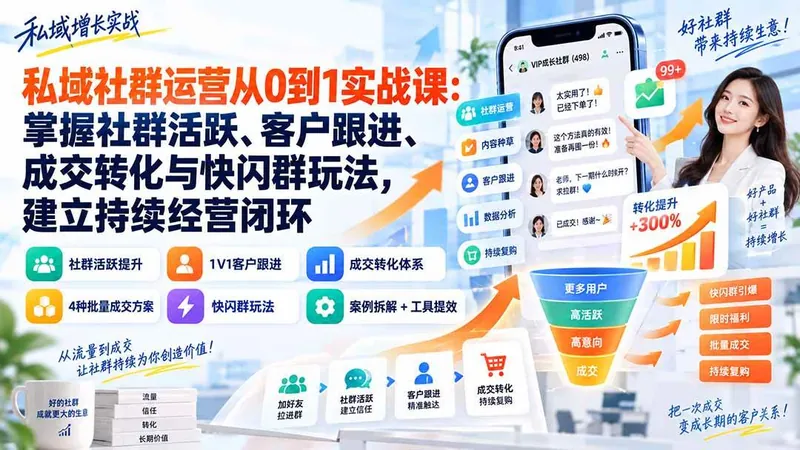 14d5b3dcf204b8bf64f120124bbacbaf.jpeg (20428期)私域社群运营从0到1实战课:掌握社群活跃、客户跟进、成交转化与快闪群玩法,建立持续经营闭环