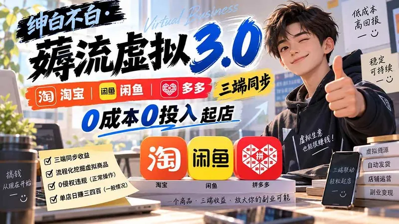 （20400期）绅白不白·薅流虚拟3.0丨淘宝闲鱼多多三端同步丨0成本0投入起店（更新）