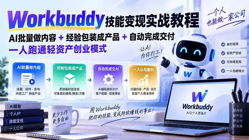 40dfda4b98df7809b0629ad95456741f.jpeg (20492期)Workbuddy技能变现实战教程:AI批量做内容+经验包装成产品+自动完成交付,一人跑通轻资产创业模式