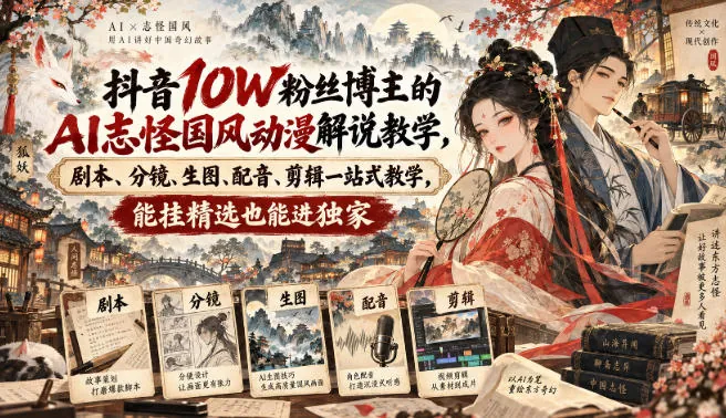 e33f11ce79be6cd463047f858f340b11.jpeg 抖音10W粉丝博主的AI志怪国风动漫解说教学,剧本、分镜、生图、配音、剪辑一站式教学,能挂精选也能进独家