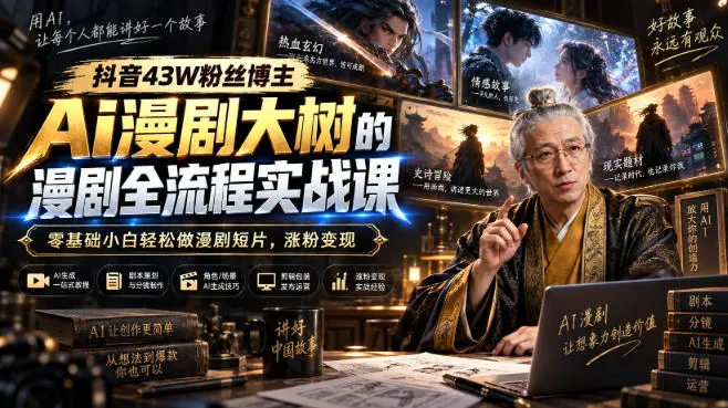 9664f574fe652046008319511a1c6b77.jpeg 抖音43W粉丝博主Ai漫剧大树的漫剧制作全流程实战课,零基础小白轻松做漫剧短片,涨粉变现