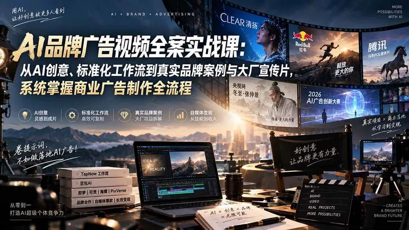 （20394期）AI品牌广告视频全案实战课：从AI创意、标准化工作流到真实品牌案例与大厂宣传片，系统掌握商业广告制作全流程