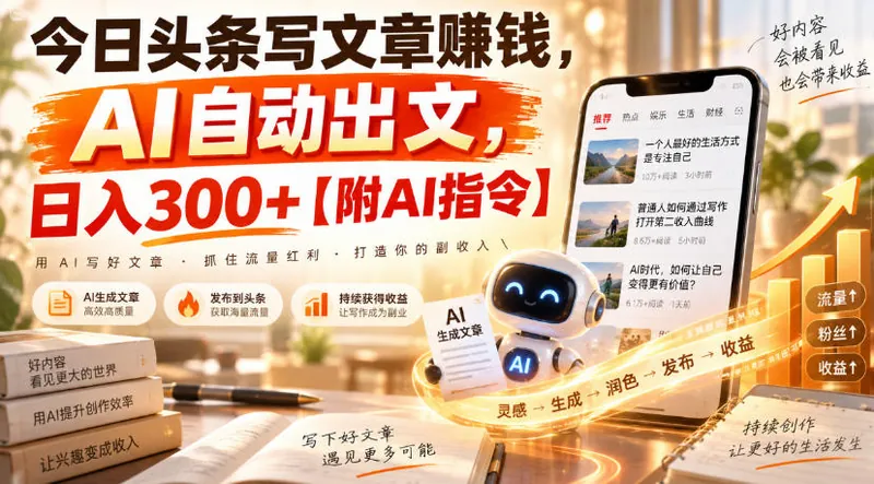 今日头条写文章賺钱，AI自动出文，日入300+【附AI指令】
