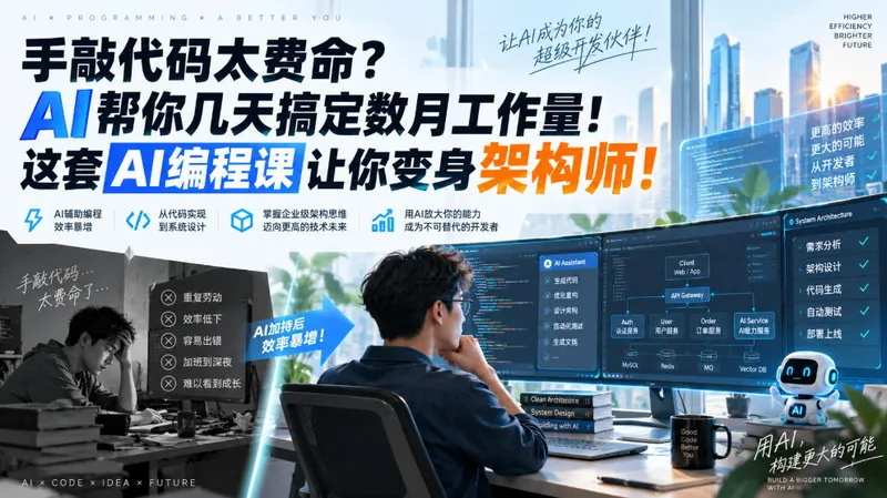 手敲代码太费命？AI帮你几天搞定数月工作量！这套AI编程课让你变身架构师！【原创双语字幕】
