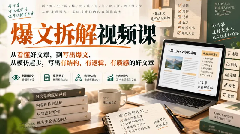 b3559201392ab42d3ce05572a7234535.jpeg 爆文拆解视频课,从看懂好文章,到写出爆文,从模仿起步,写出有结构、有逻辑、有质感的好文章