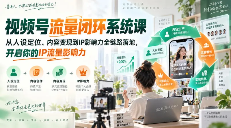 1424b893bf230be7180c1e4456358ca6.jpeg 视频号流量闭环系统课,从人设定位、内容变现到IP影响力全链路落地,开启你的IP流量影响力