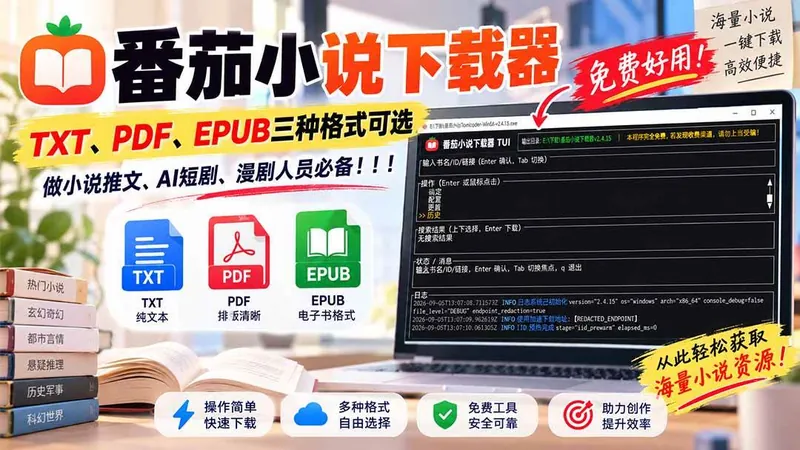 6c6097627f8dc989a8c0482c6e95b4ea.jpeg (20529期)番茄小说下载器,TXT、PDF、EPUB三种格式可选,做小说推文、AI短剧、漫剧人员必备!