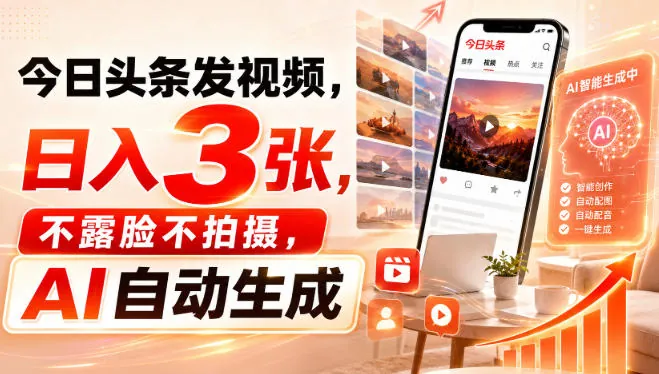 291a569133cf3a6a0dbb8928e8a78e32.jpeg 今日头条发视频,日入3张,不露脸不拍摄,AI自动生成