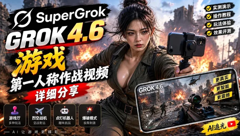 109915461e954cf1744711d2fb0c8c7b.jpeg Grok 4.6也能做游戏?第一人称作战视频实测|玩法详细讲解