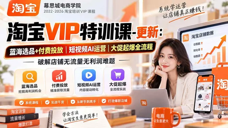 075cfc93282645002bfe5494d1e4f00c.jpeg (20522期)淘宝VIP特训课-更新0917:蓝海选品+付费投放|短视频AI运营|大促起爆全流程,破解店铺无流量无利润难题