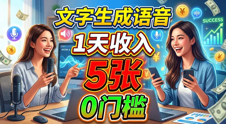 文字生成语音，1天收入5张，超简单美刀项目