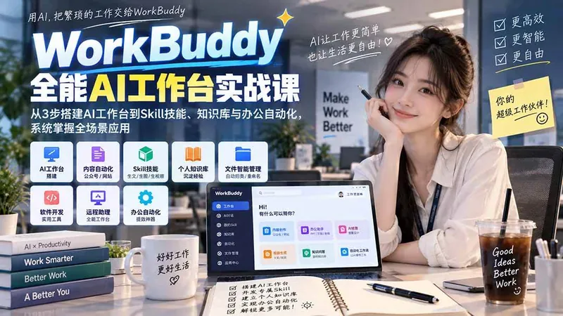 f0a7c5ce8977c2814c1a926f7c0c2252.jpeg (20403期)WorkBuddy全能AI工作台实战课:从3步搭建AI工作台到Skill技能、知识库与办公自动化,系统掌握全场景应用
