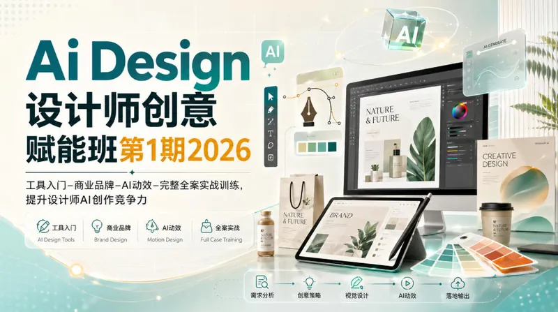 Ai Design设计师创意赋能班第1期2026｜工具入门‑商业品牌‑AI动效‑完整全案实战训练，提升设计师AI创作竞争力