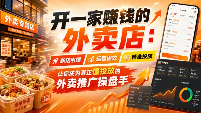 06c60fc84a48508b992a7839ed0aa6e7.jpeg 开一家賺钱的外卖店:新店引爆·运营提效·精准投放,让你成为真正懂投放的外卖推广操盘手