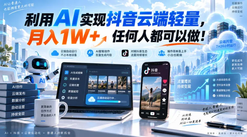 9c1d598fe6448f57f2e30e57154d8ca2.jpeg 利用AI实现抖音云端轻量,月入1W+,任何人都可以做!【揭秘】