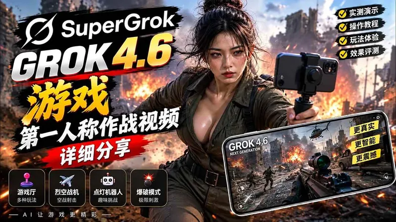 （20502期）Grok 4.6 也能做游戏？第一人称作战视频实测｜玩法详细讲解