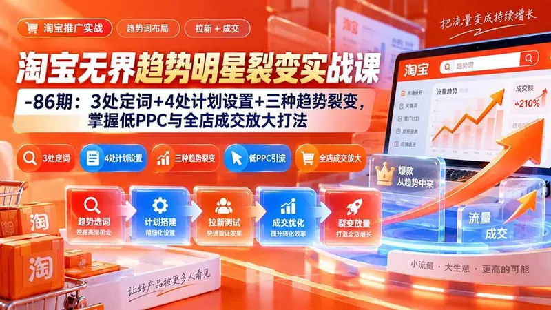 67f4405388f9b88f6d26308748d6cc2c.jpeg (20320期)淘宝无界趋势明星裂变实战课-86期:3处定词+4处计划设置+三种趋势裂变,掌握低PPC与全店成交放大打法