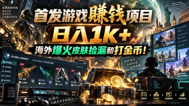 1f73cc68e134fde6b3c0ebc9a08b0288.jpeg 首发游戏賺钱项目,日入1k+,海外爆火皮肤捡漏和打金币!【揭秘】