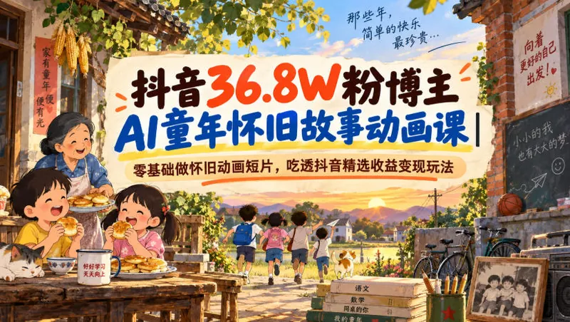 2e7b29f1393eb573b66b816815c5456e.jpeg 抖音36.8W粉博主AI童年怀旧故事动画课|零基础做怀旧动画短片,吃透抖音精选收益变现玩法