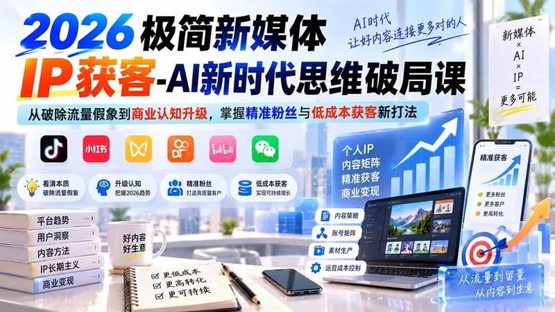 （20272期）2026极简新媒体IP获客-AI新时代思维破局课：从破除流量假象到商业认知升级，掌握精准粉丝与低成本获客新打法