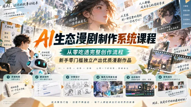 22953ac34a14e631cdb7703136391255.jpeg AI生态漫剧制作系统课程,从零吃透完整创作流程,新手零门槛独立产出优质漫剧作品