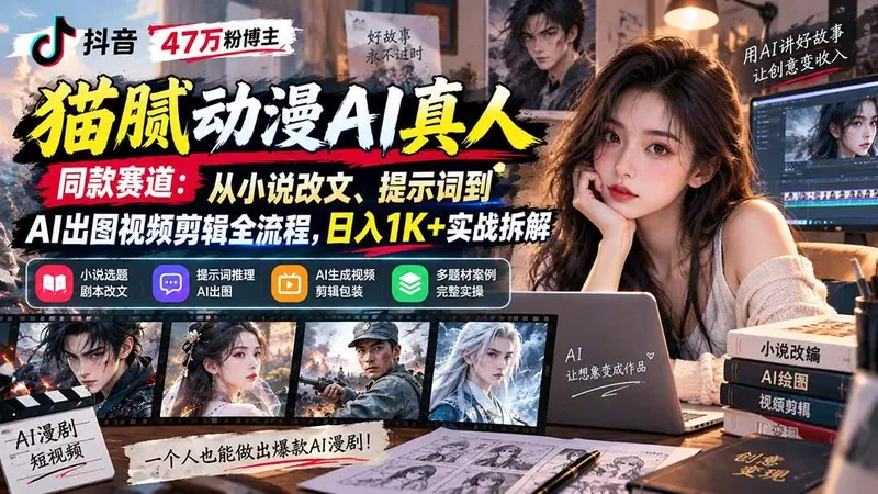 dbc501ca1ea7cd7d1fe485e2d924b127.jpeg (20524期)抖音47万粉博主猫腻动漫AI真人同款赛道:从小说改文、提示词到AI出图视频剪辑全流程,日入1K+实战拆解
