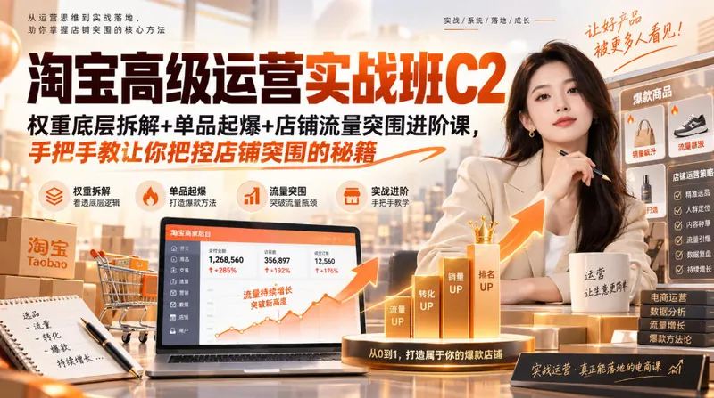 3eeb0fe56256f42098859ed0bc64cde9.jpeg 淘宝高级运营实战班C2|权重底层拆解+单品起爆+店铺流量突围进阶课,手把手教让你把控店铺突围的秘籍