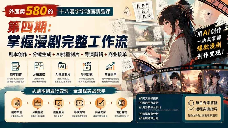 e38c7c84ebe96f701cf3e32d3b4e062d.jpeg (20501期)外面卖580的十八漫字字动画精品课-第四期-更新:剧本创作+分镜生成+AI批量制片+导演剪辑+商业接单,漫剧完整工作流