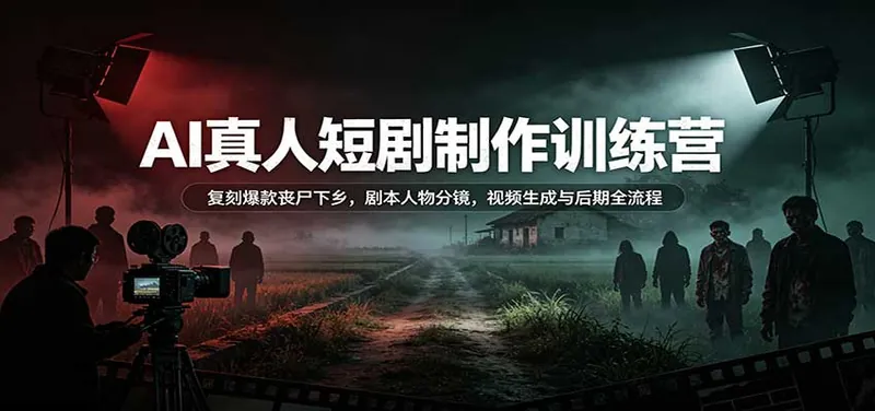 AI真人短剧制作训练营：复刻爆款丧尸下乡，剧本人物分镜，视频生成与后期全流程