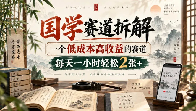 国学赛道拆解，一个低成本高收益的赛道，每天一小时轻松2张+