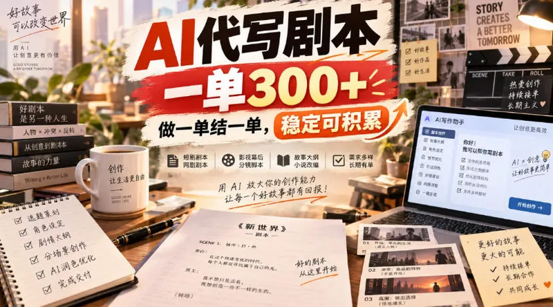 AI代写剧本，一单300+，做一单结一单，稳定可积累