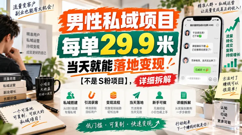 bd6674bcf7ac0e3dbfcde3db0cfeebda.jpeg 男性私域项目,每单29.9米,当天就能落地变现【不是S粉项目】,详细拆解