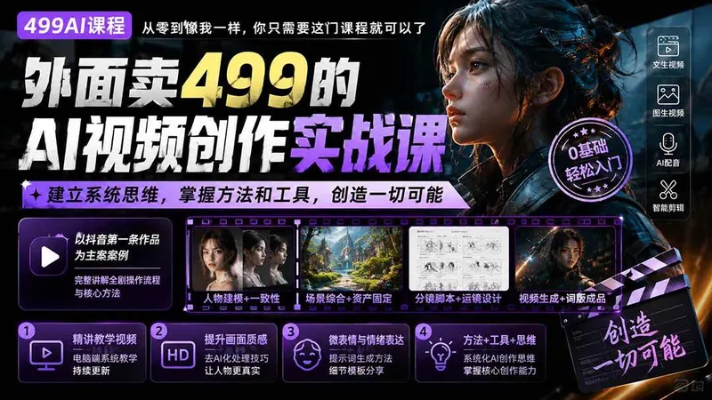 8cb55612453a0e32909fd1ce564f480e.jpeg (20307期)外面卖499的AI视频创作实战课:建立系统思维,掌握方法和工具,创造一切可能。