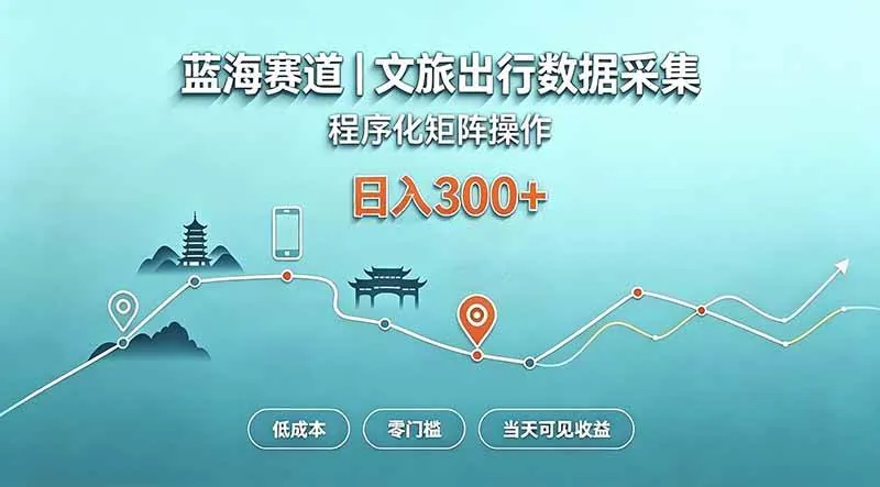 （20478期）蓝海赛道 文旅出行数据采集 程序化矩阵操作 低成本 零门槛 当天可见收益 日入300+