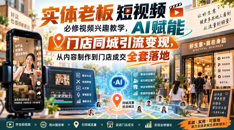 cd2eb233b8918f386f0d05894c9b5ad8.jpeg 实体老板短视频必修视频兴趣教学,AI赋能门店同城引流变现,AI+短视频+直播打爆实体客流量