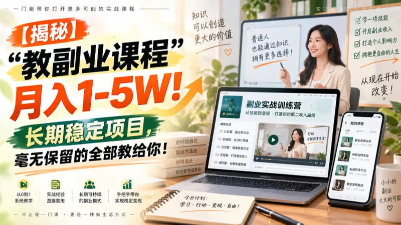 43c9d755963f4e39cc95b596ce2c6514.jpeg 【揭秘】“教副业课程”月入1-5W!长期稳定项目,毫无保留的全部教给你!