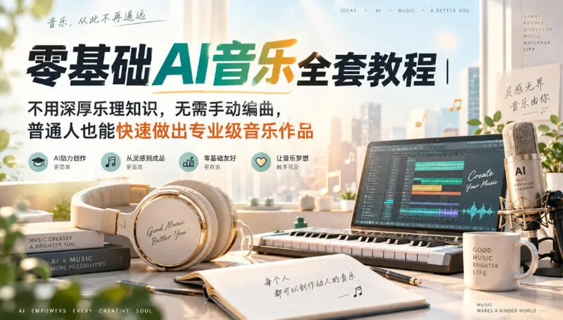 零基础AI音乐全套教程｜不用深厚乐理知识，无需手动编曲，普通人也能快速做出专业级音乐作品