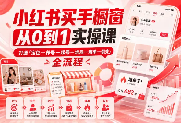 46ca6b368adb1d5731a137d60597ea40.jpeg 小红书买手橱窗从0到1实操课,打通「定位—养号—起号—选品—爆单—裂变」全流程