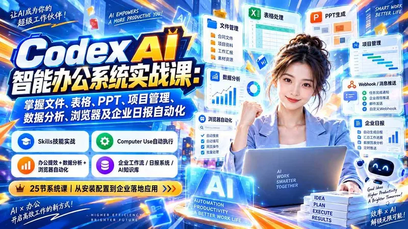 （20446期）Codex AI智能办公系统实战课：掌握文件、表格、PPT、项目管理、数据分析、浏览器及企业日报自动化