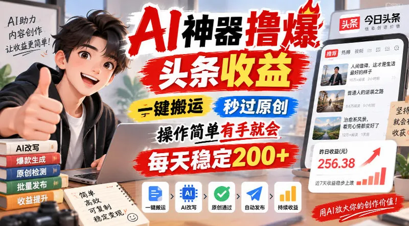 8d71bc31af8065e2a2e600d18f3bc7b8.jpeg AI神器撸爆头条收益,一键搬运,秒过原创,操作简单有手就会,每天稳定200+【揭秘】