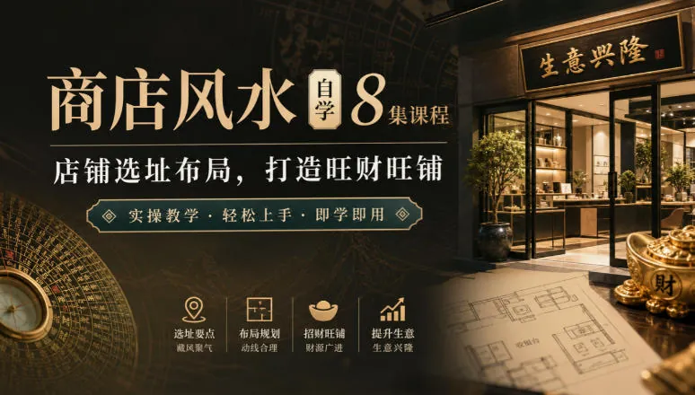 d2d90a59fd844bb826a74ddf1a522dc7.jpeg 商店风水自学8集课程|店铺选址布局,打造旺财旺铺实操教学