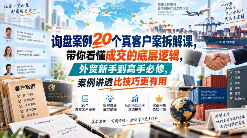 询盘案例20个真客户案拆解课，带你看懂成交的底层逻辑，外贸新手到高手必修，案例讲透比技巧更有用